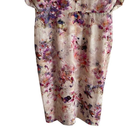 Black Halo Yoomi Floral Cap Sleeve Sheath Dress Watercolor Floral Blush Size 12 - Picture 5 of 16